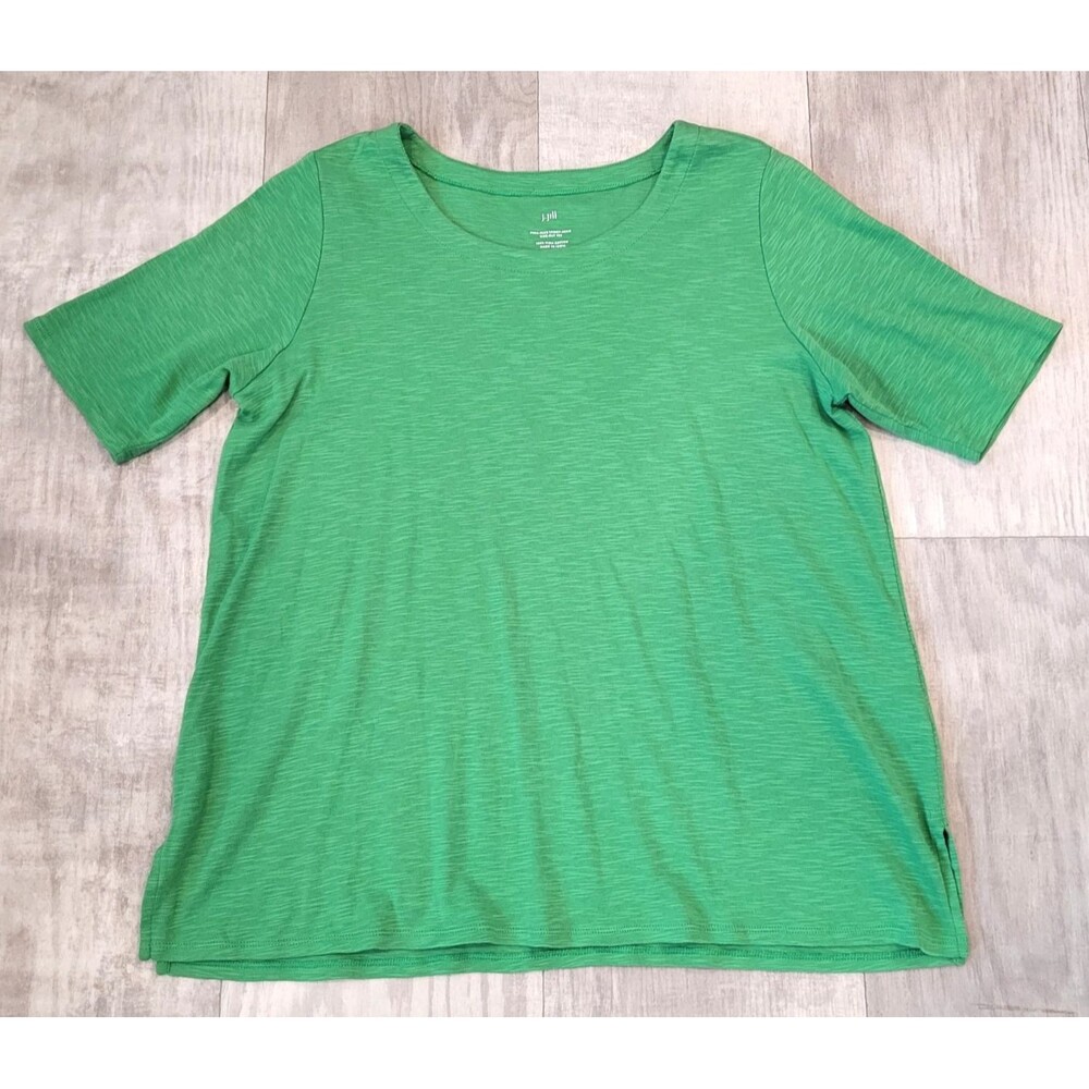 J. Jill Pima Slub Scoop Neck Side Slit Tee Size M Bright Green Short Sleeve